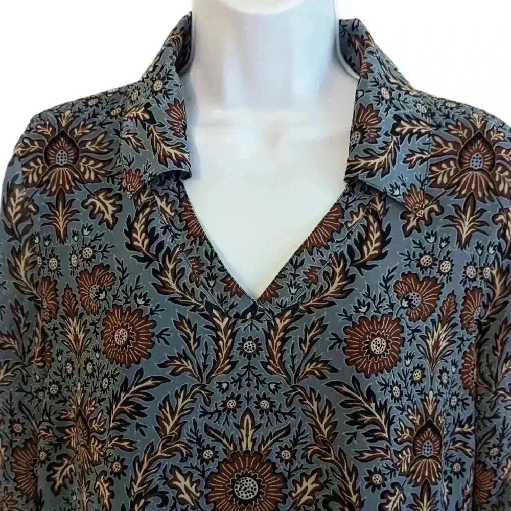 CAbi Women's Blue Brown Provincial Floral Printed Shift Dress Size S Style 3295 - Picture 3 of 10
